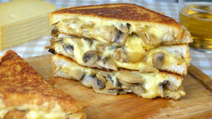 Sandwich de champinones cebolla y queso gouda